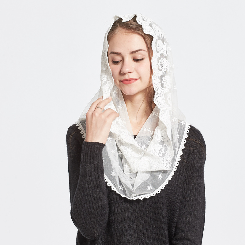 Floral Lace Head Veil Catholic Latin Mass Shawl Head Covering Scarf Muslim Veil